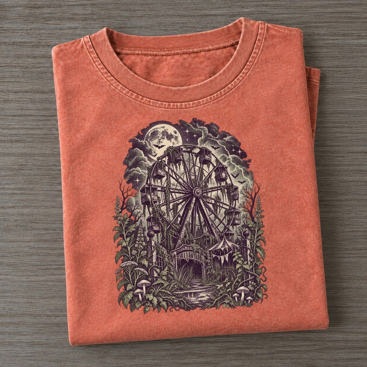 Abandoned Ferris Wheel Midnight Haunt Vintage T-shirt – Terracotta