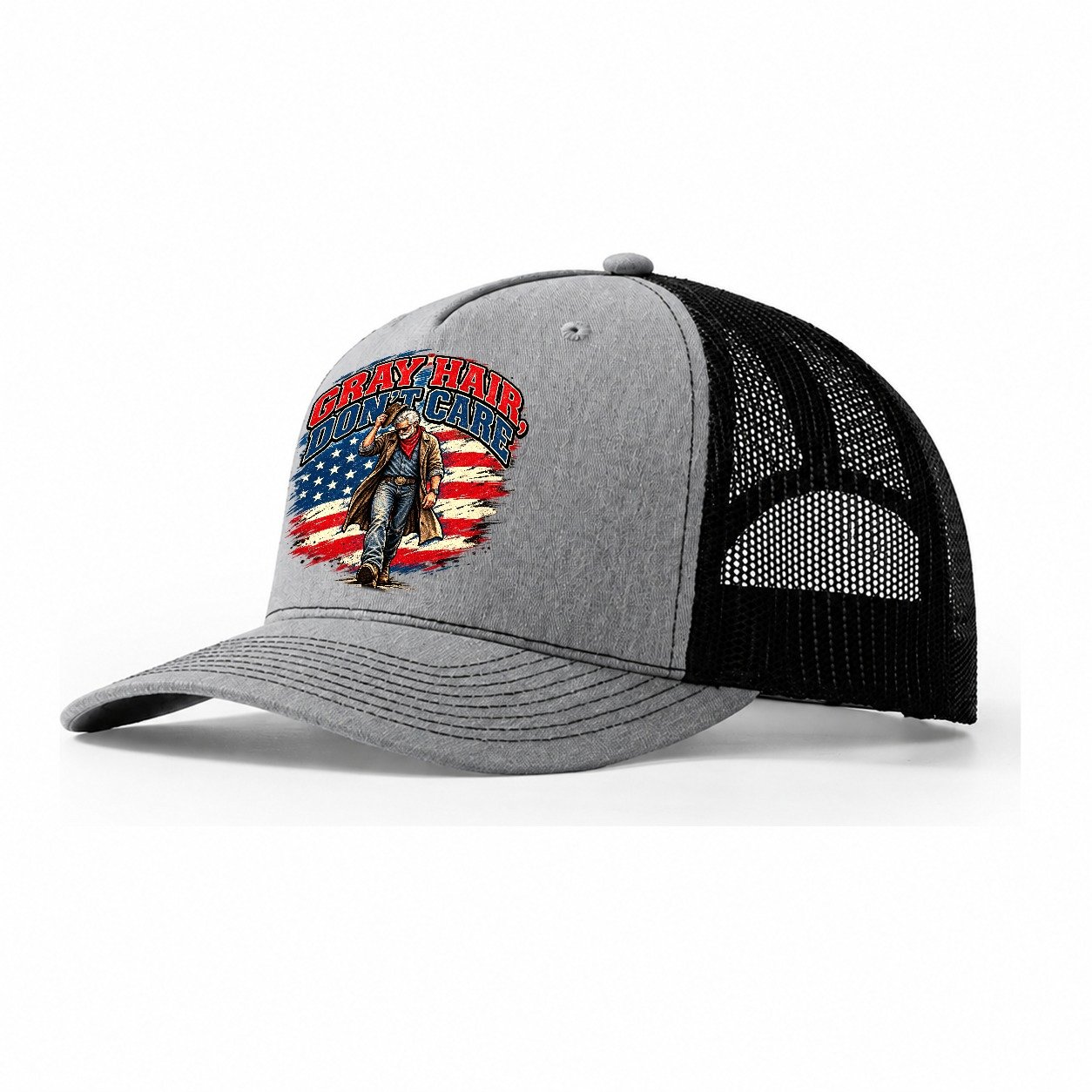 Gray Hair Don T Care Old Man Strong Trucker Hat – Sport Grey Black
