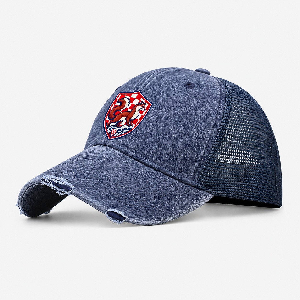 Croatia Minimal Emblem Country Logos Washed Trucker Hat – Navy
