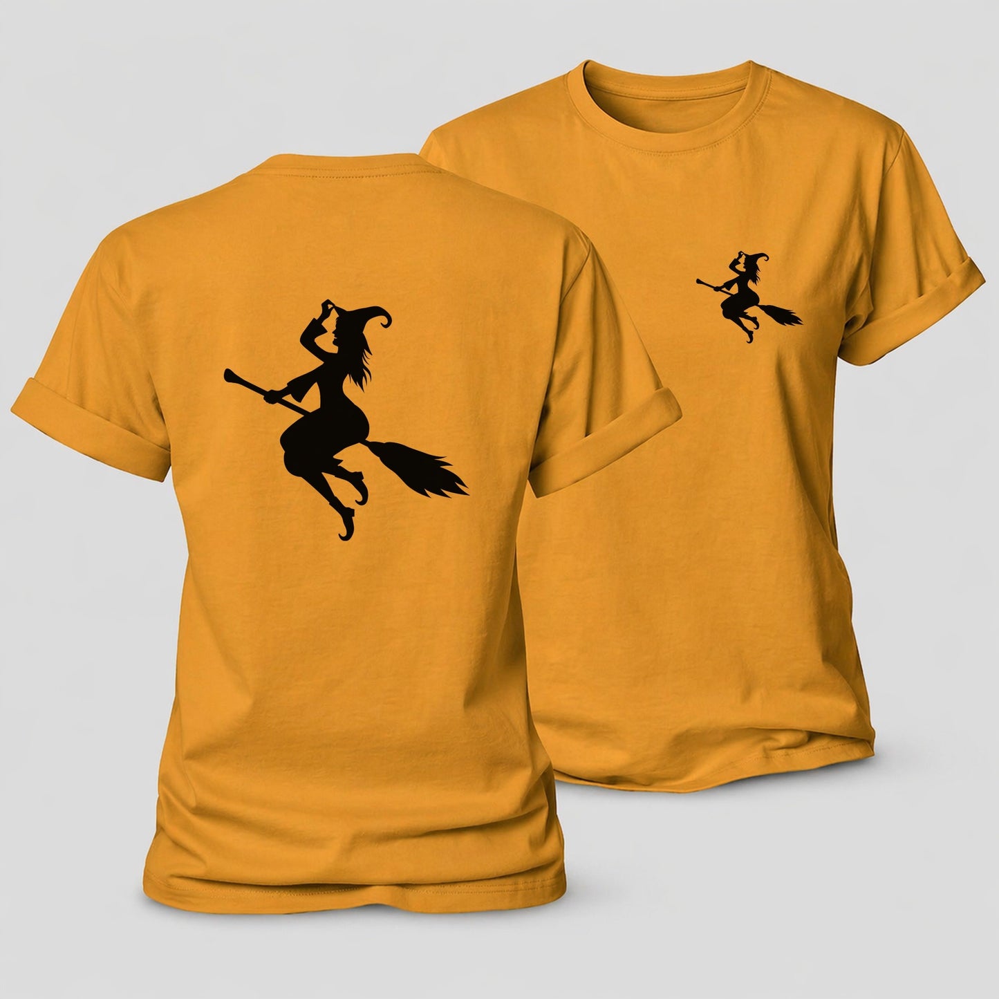Enchanting Witch On Broom Hat Limited Edition Women's Cotton T-Shirt – Ginger Yellow
