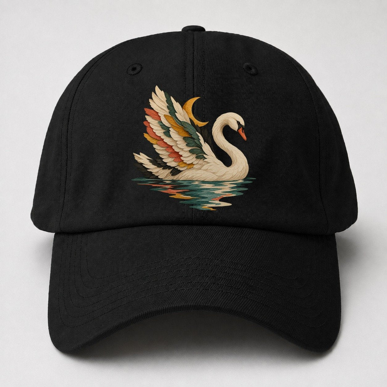 Swan Moon Reflection Gentle Wild Baseball Cap – Black
