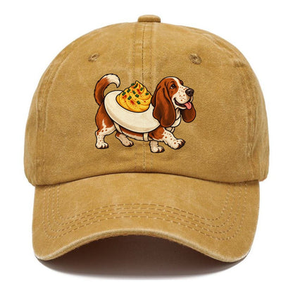One Basset Hound In Halloween Costume Deviled Egg Costume With A Yolky Yellow Center Halloween Dog Parade Classic Cap – Golden Harvest
