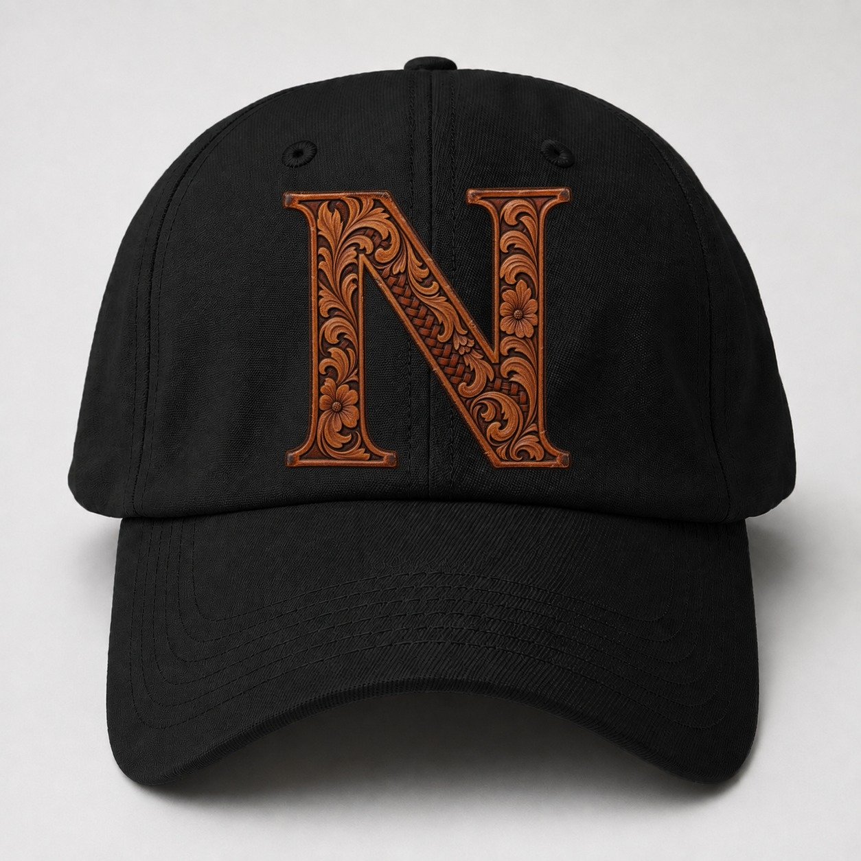 Tooled Leather N Monogram Baseball Cap – Black