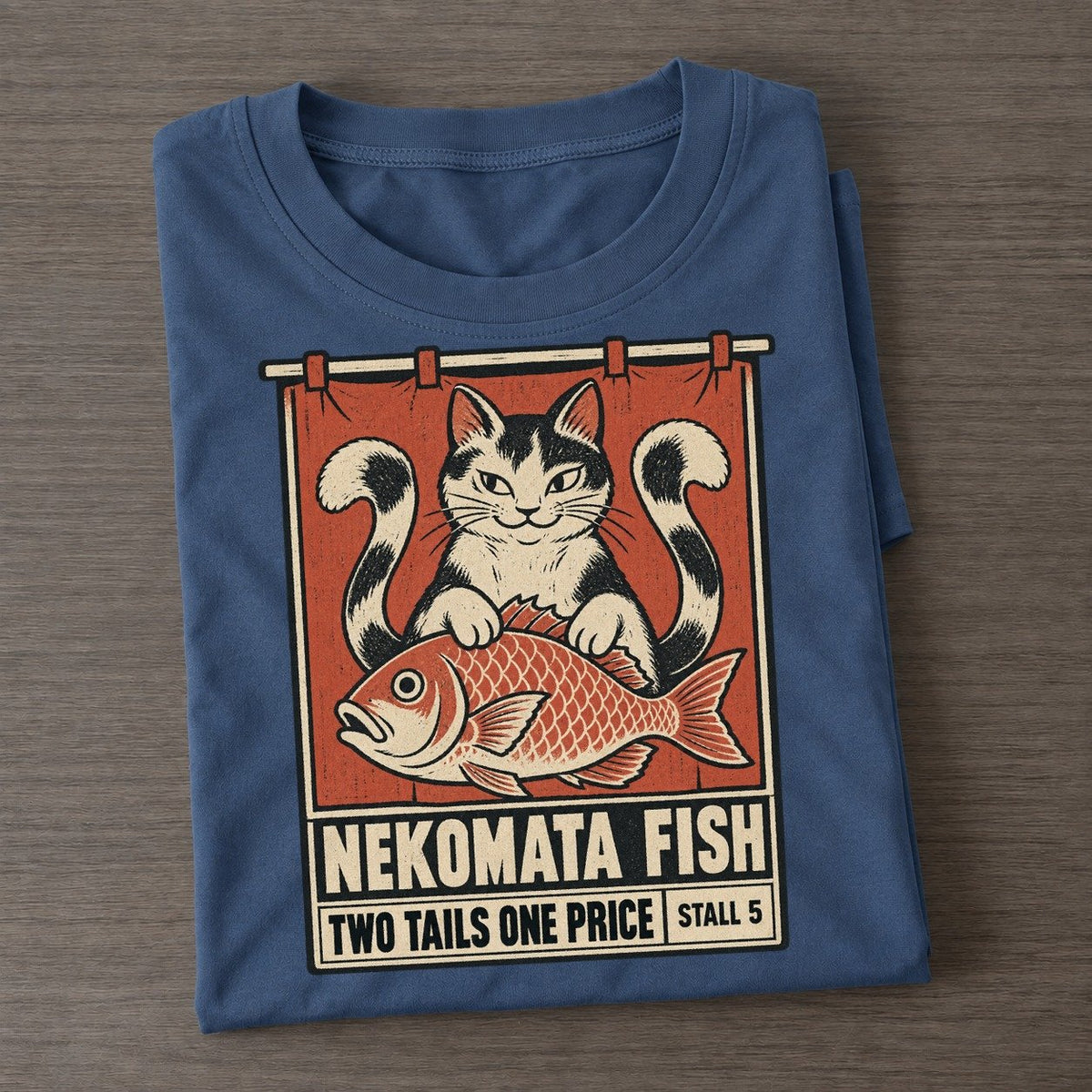 Nekomata Fish Yokai Night Market Classic T-shirt – Twilight Navy