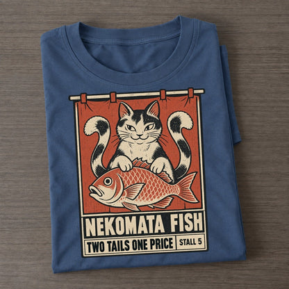 Nekomata Fish Yokai Night Market Classic T-shirt – Twilight Navy
