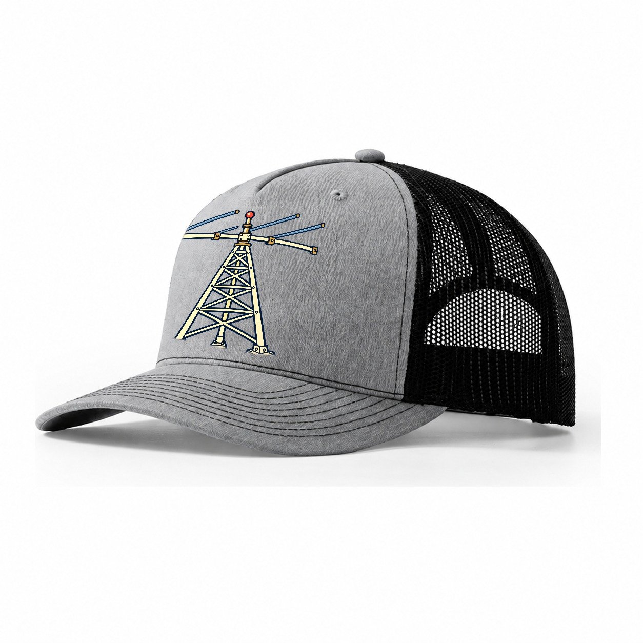 Antenna Tower Silhouette Amateur Radio Trucker Hat – Sport Grey Black