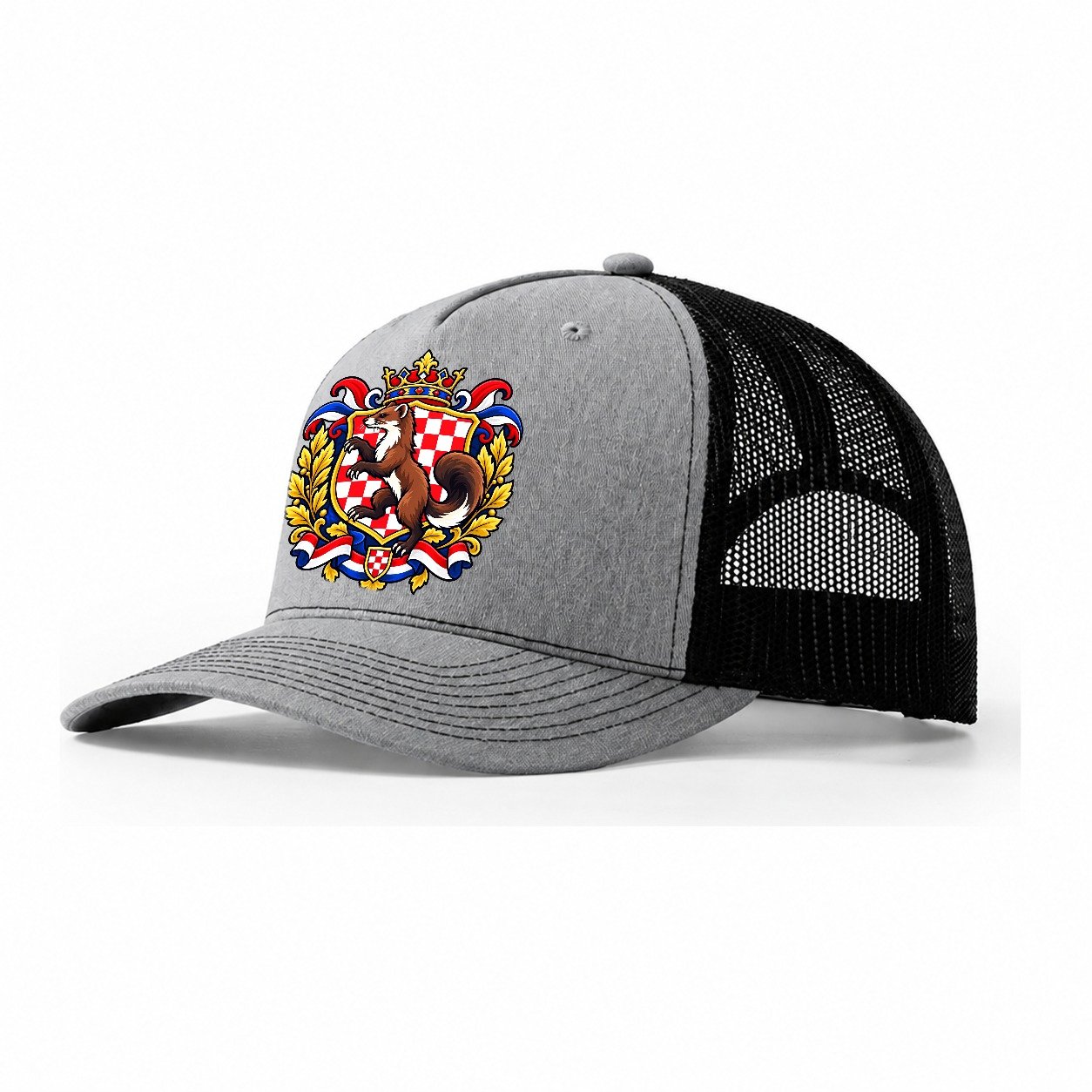 Croatia Heraldic Crest Country Logos Trucker Hat – Sport Grey Black