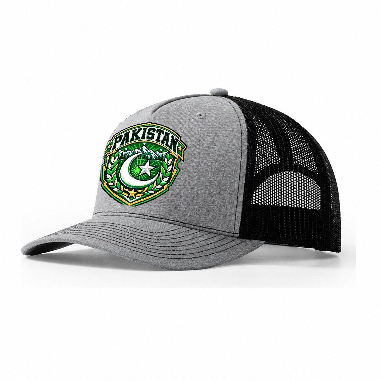 Pakistan Retro Badge Country Logos Trucker Hat – Sport Grey Black
