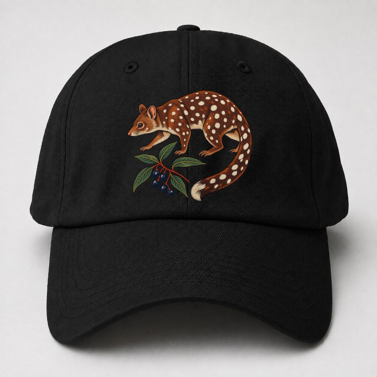 Spotted Tail Quoll And Mountain Pepper Berries Australia Cultural Icons Baseball Cap – Black