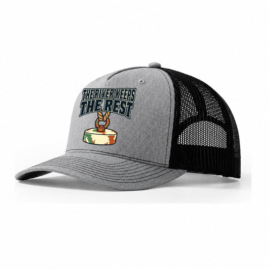 The River Keeps The Rest Treasure Hunting Trucker Hat – Sport Grey Black