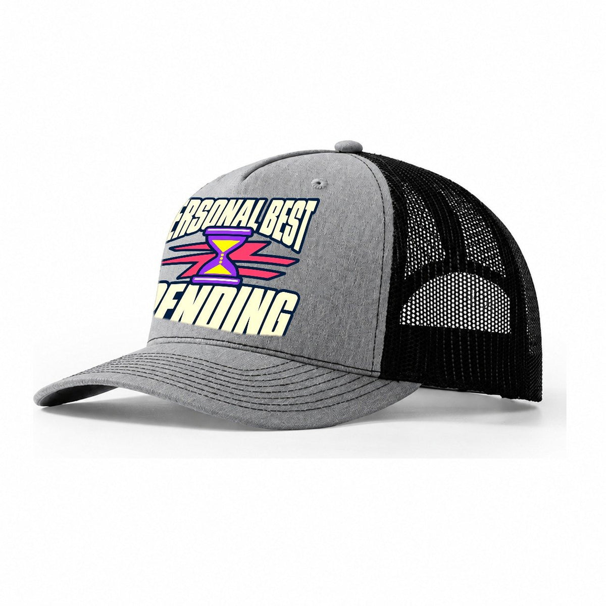 Personal Best Pending 90S Running Clubs Trucker Hat – Sport Grey Black