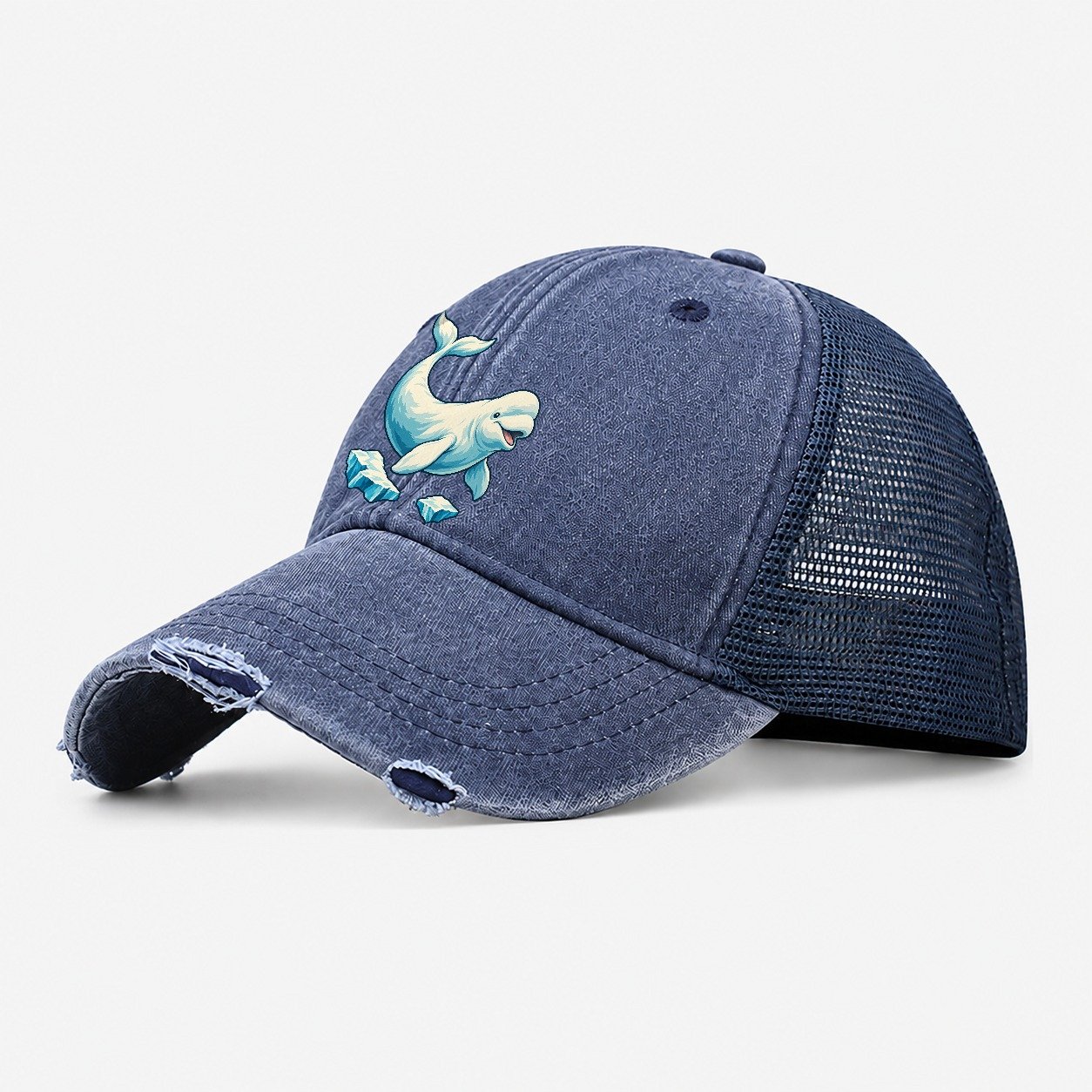 Beluga Whale And Floating Ice Canada Cultural Icons Washed Trucker Hat – Navy