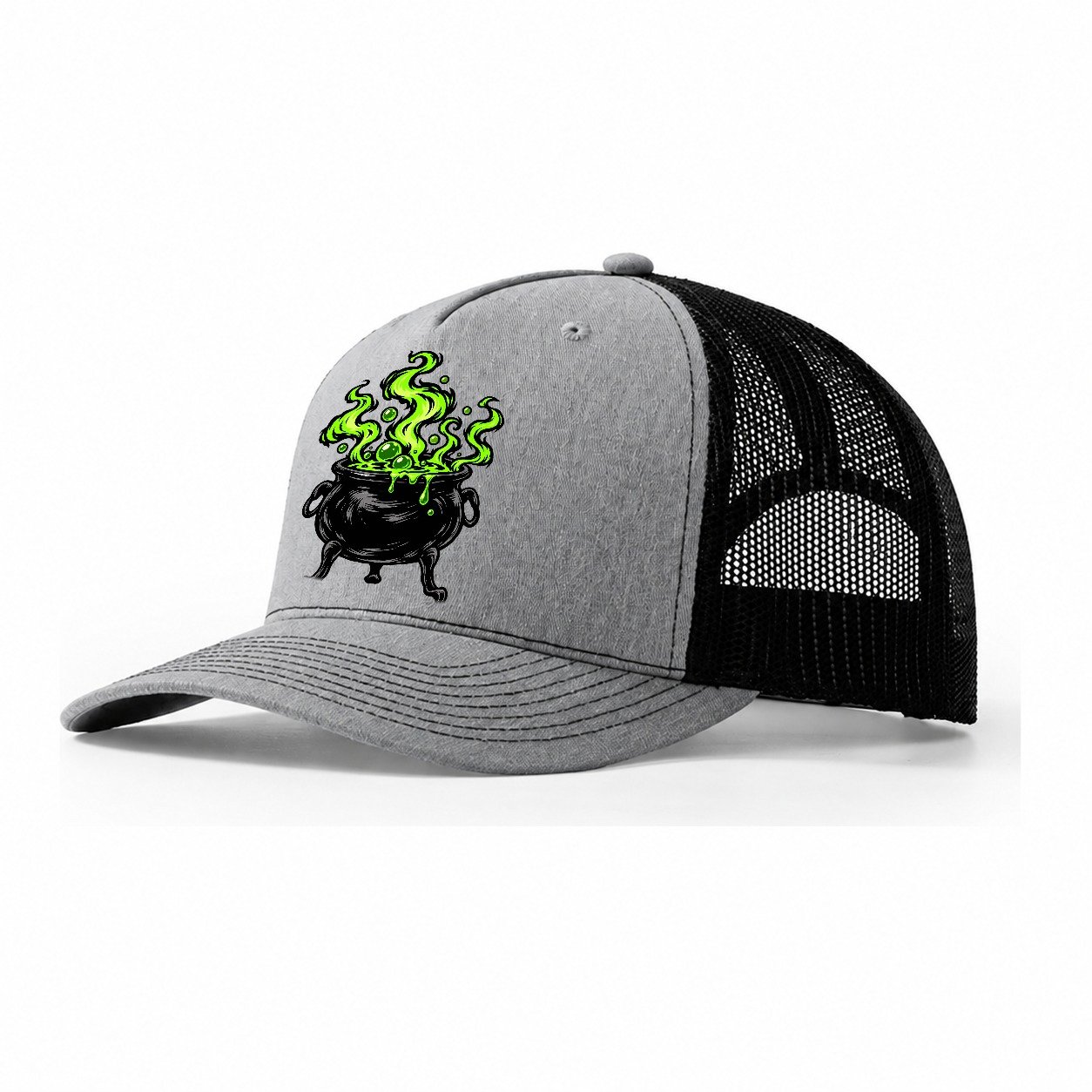 Bubbling Cauldron Witch Magic Trucker Hat – Sport Grey Black