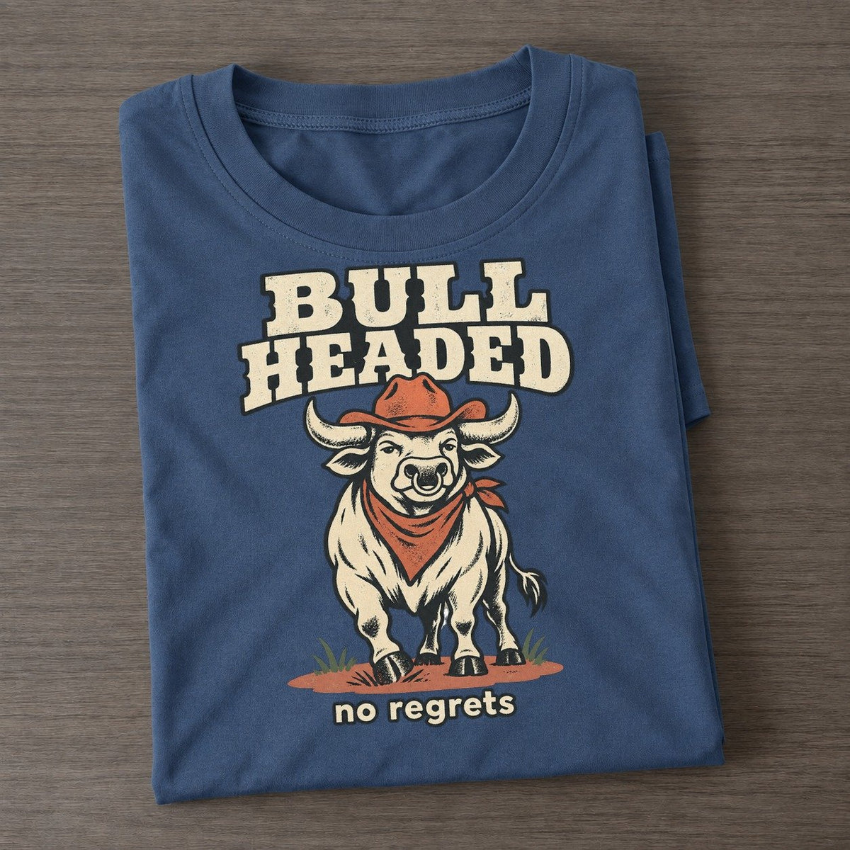 Bull Headed Cowboy Critters Classic T-shirt – Twilight Navy