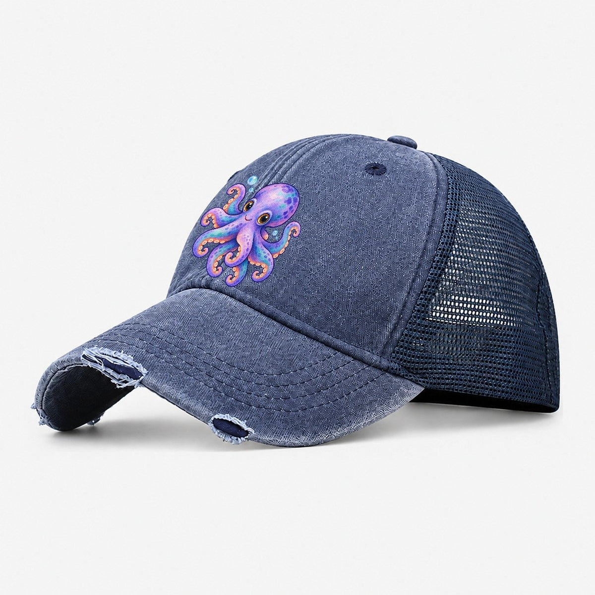 Octopus Playful Pinwheel Sea Sprite Washed Trucker Hat – Navy