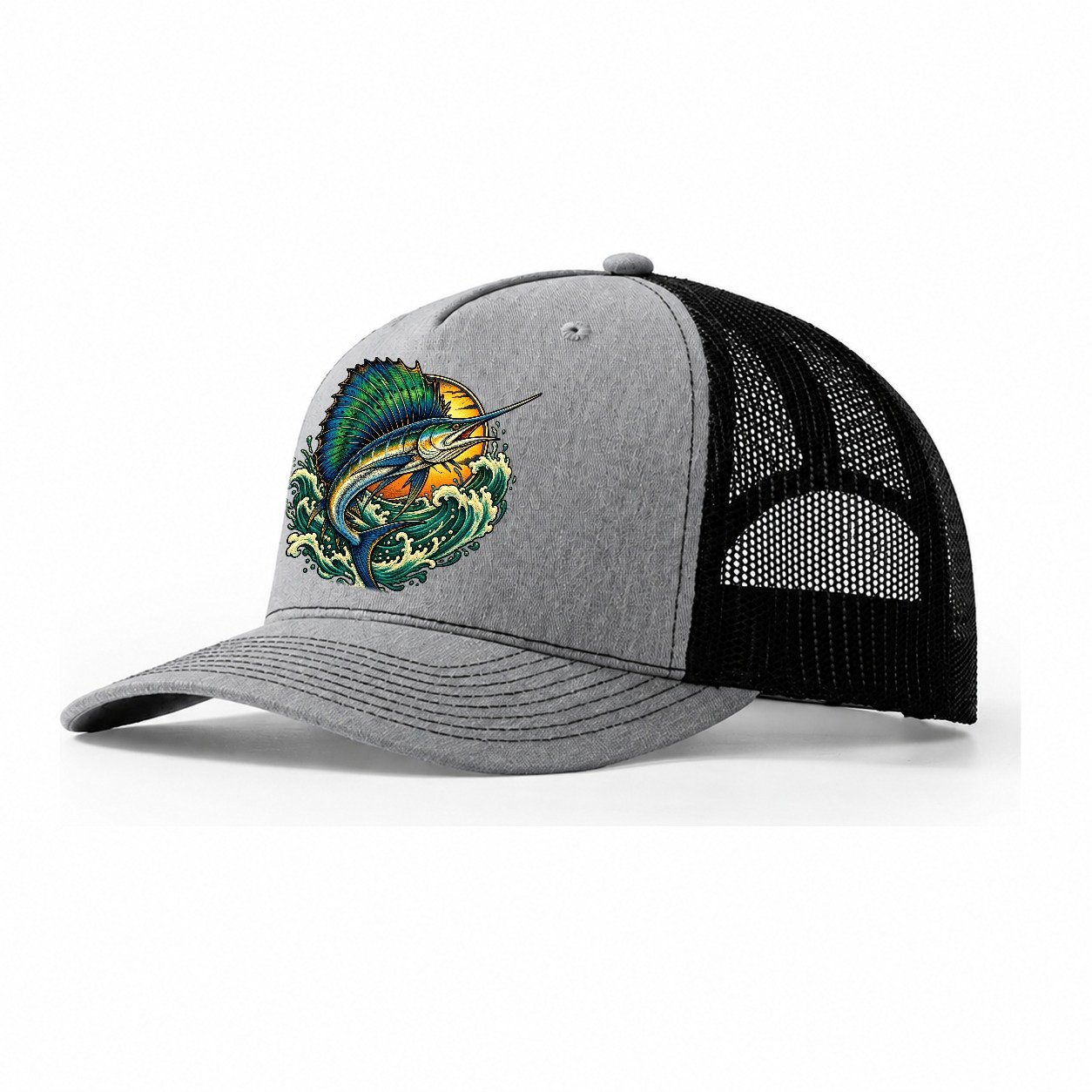 Sailfish Spearhead Fishing Club Trucker Hat – Sport Grey Black