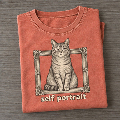 Cat Self Portrait Unbothered Creatures Vintage T-shirt – Terracotta