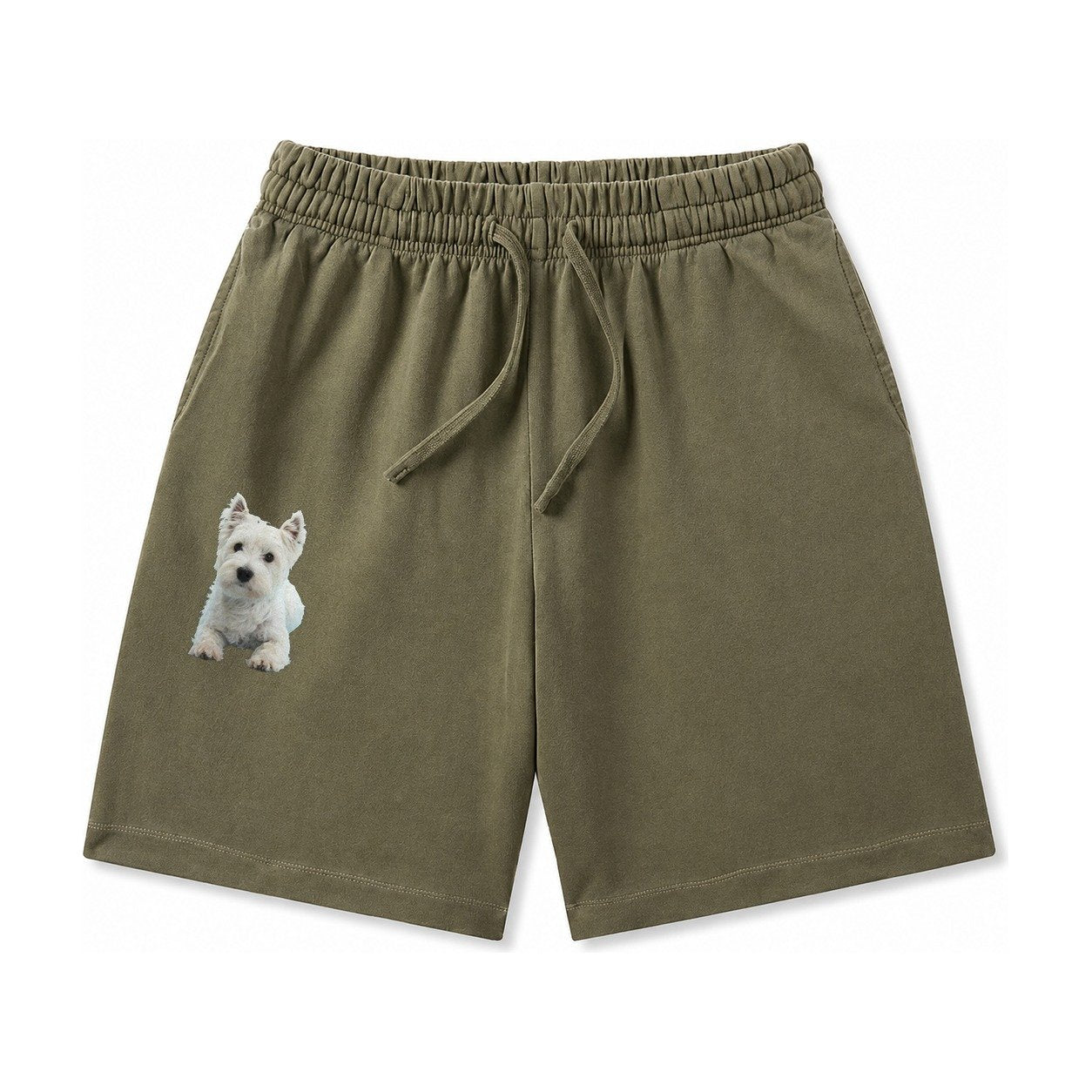 West Highland White Terrier Washed Shorts – Army Green