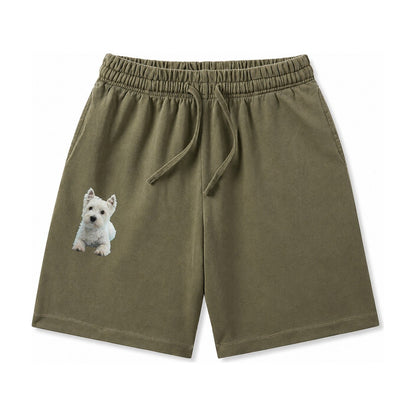 West Highland White Terrier Washed Shorts – Army Green