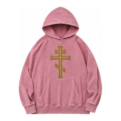 Orthodox Cross Vintage Washed Hoodie – Dusty Rose