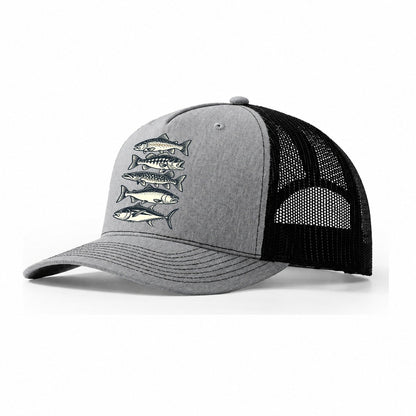 Fish School Stack Fishing Elegant Trucker Hat – Sport Grey Black