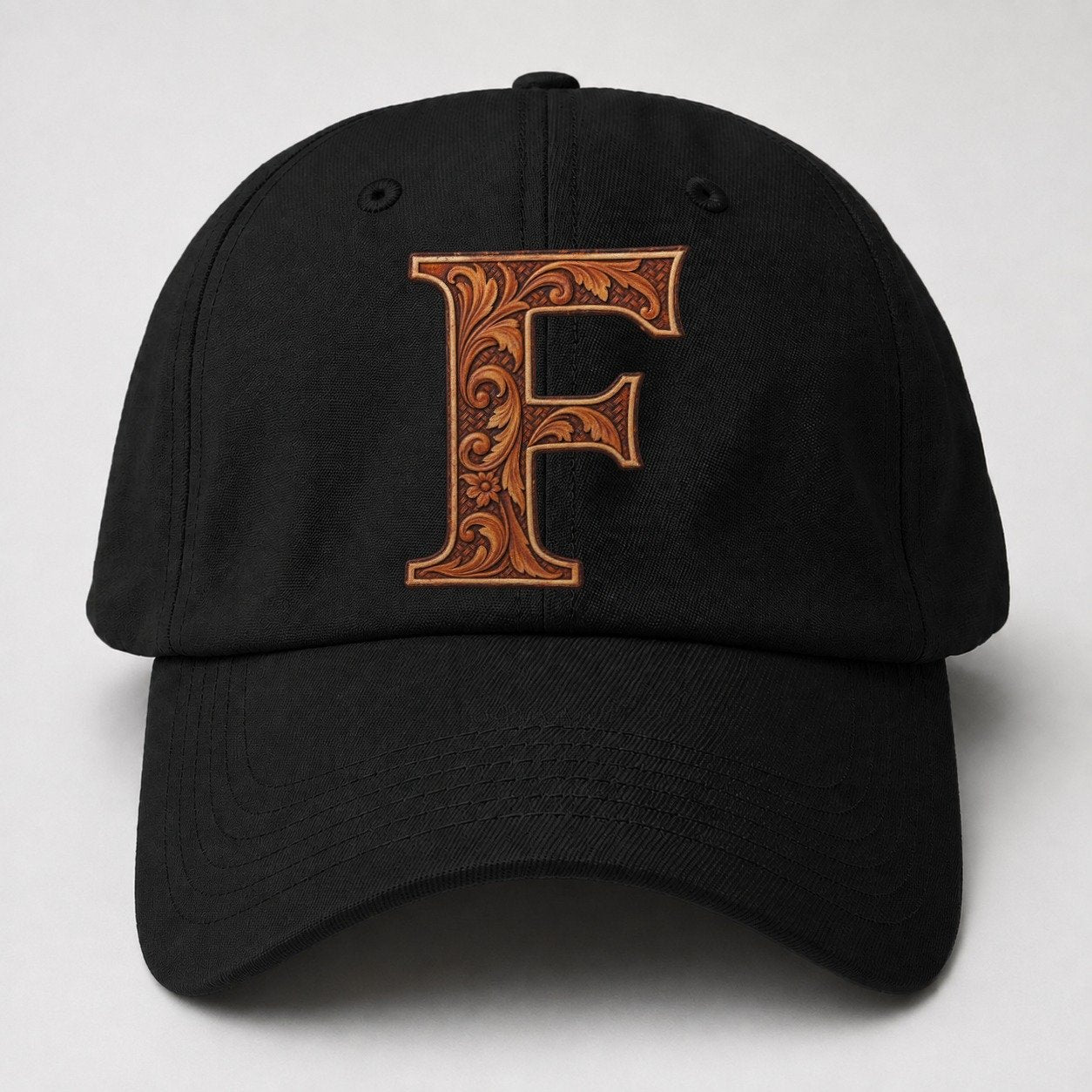 Tooled Leather F Monogram Baseball Cap – Black