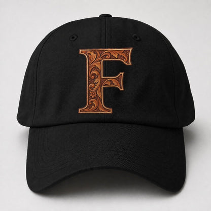 Tooled Leather F Monogram Baseball Cap – Black