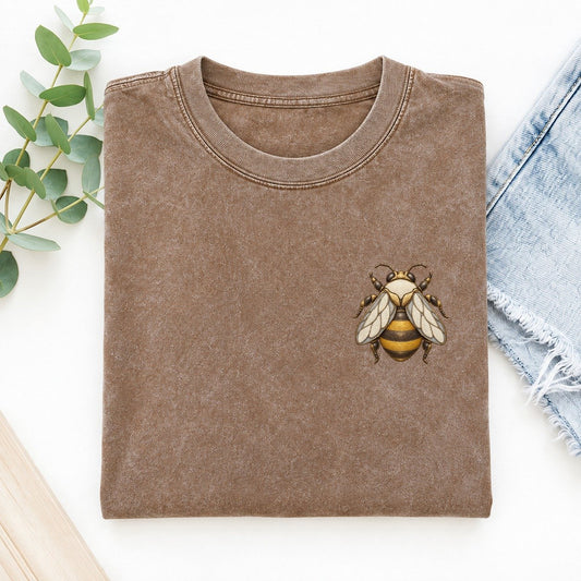 Bumblebee Folded Wings Keepsake Emblem Left Chest Vintage T-shirt – Brown