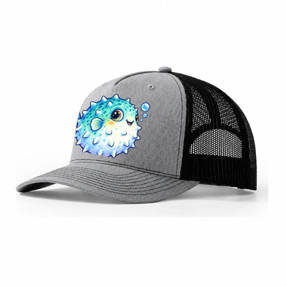 Pufferfish Side Puff Sea Sprite Trucker Hat – Sport Grey Black