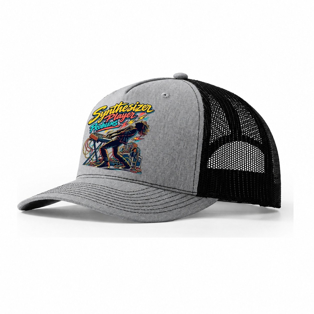 Synthesizer Player Problems Music Instruments Trucker Hat – Sport Grey Black