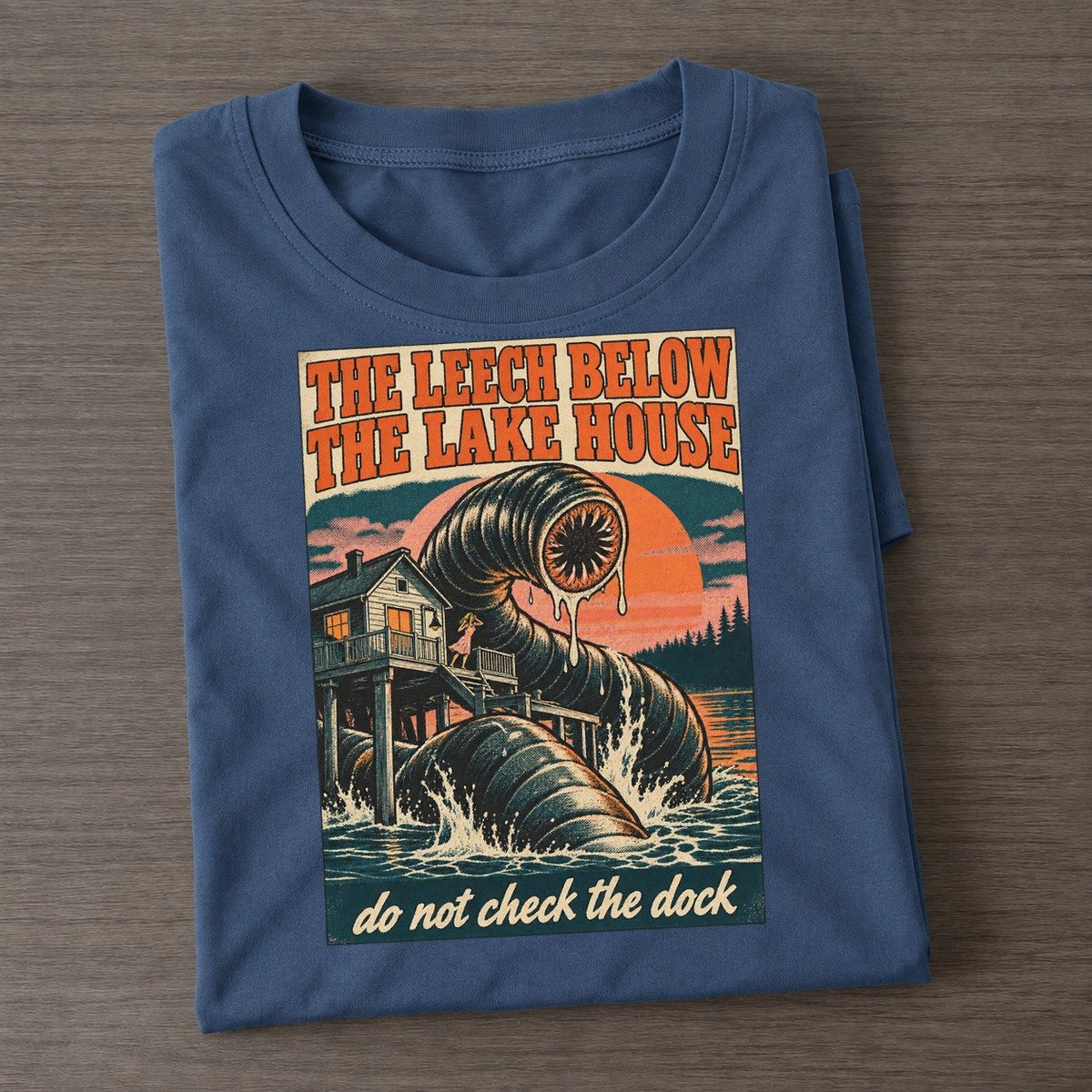 The Leech Below The Lake House Drive In Monsters Classic T-shirt – Twilight Navy