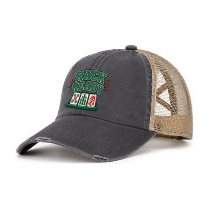 Rack Ready Mahjong Game Night Women's Ponytail Trucker Hat – Charcoal Khaki
