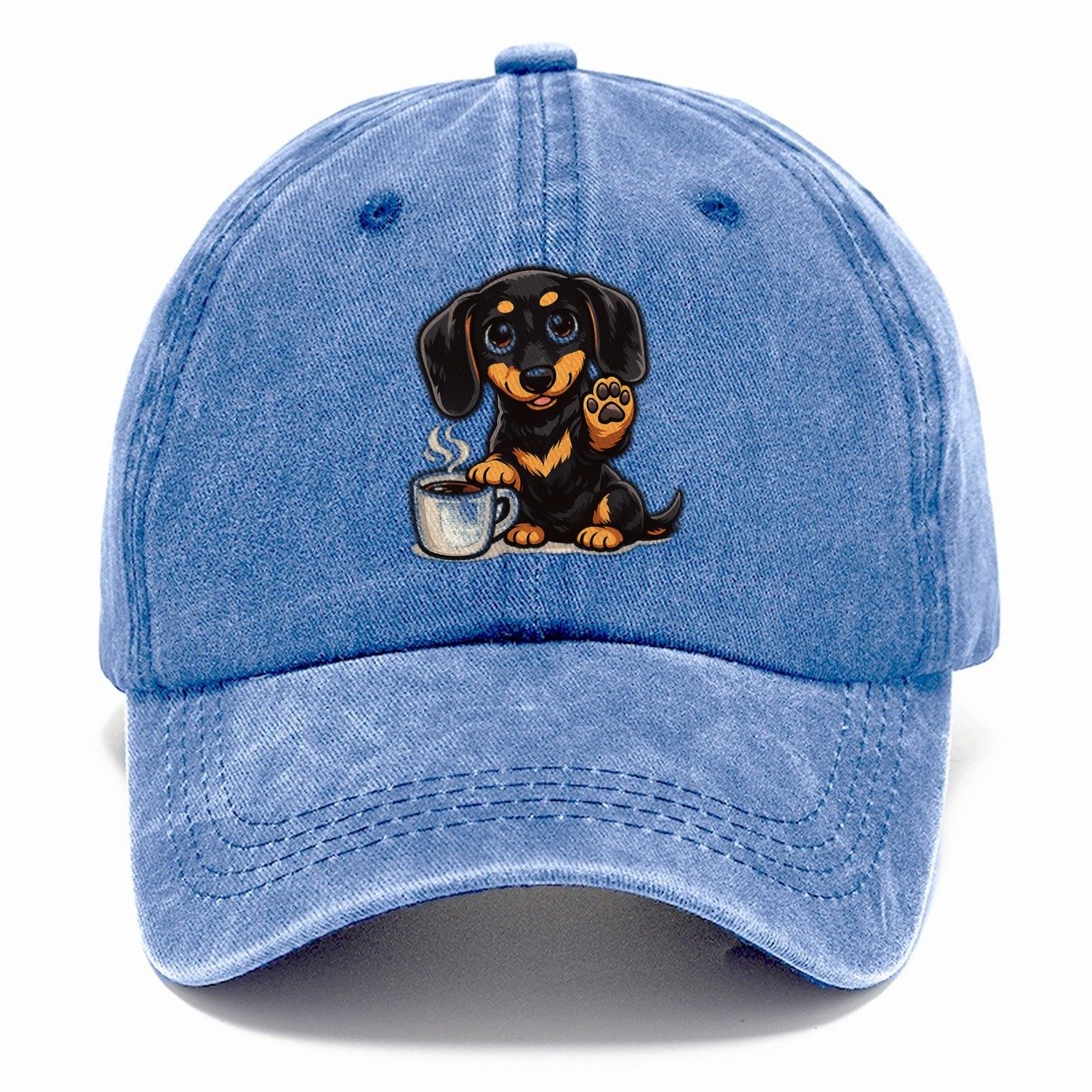 Dachshund Guarding Morning Coffee Classic Cap – Summer Sky