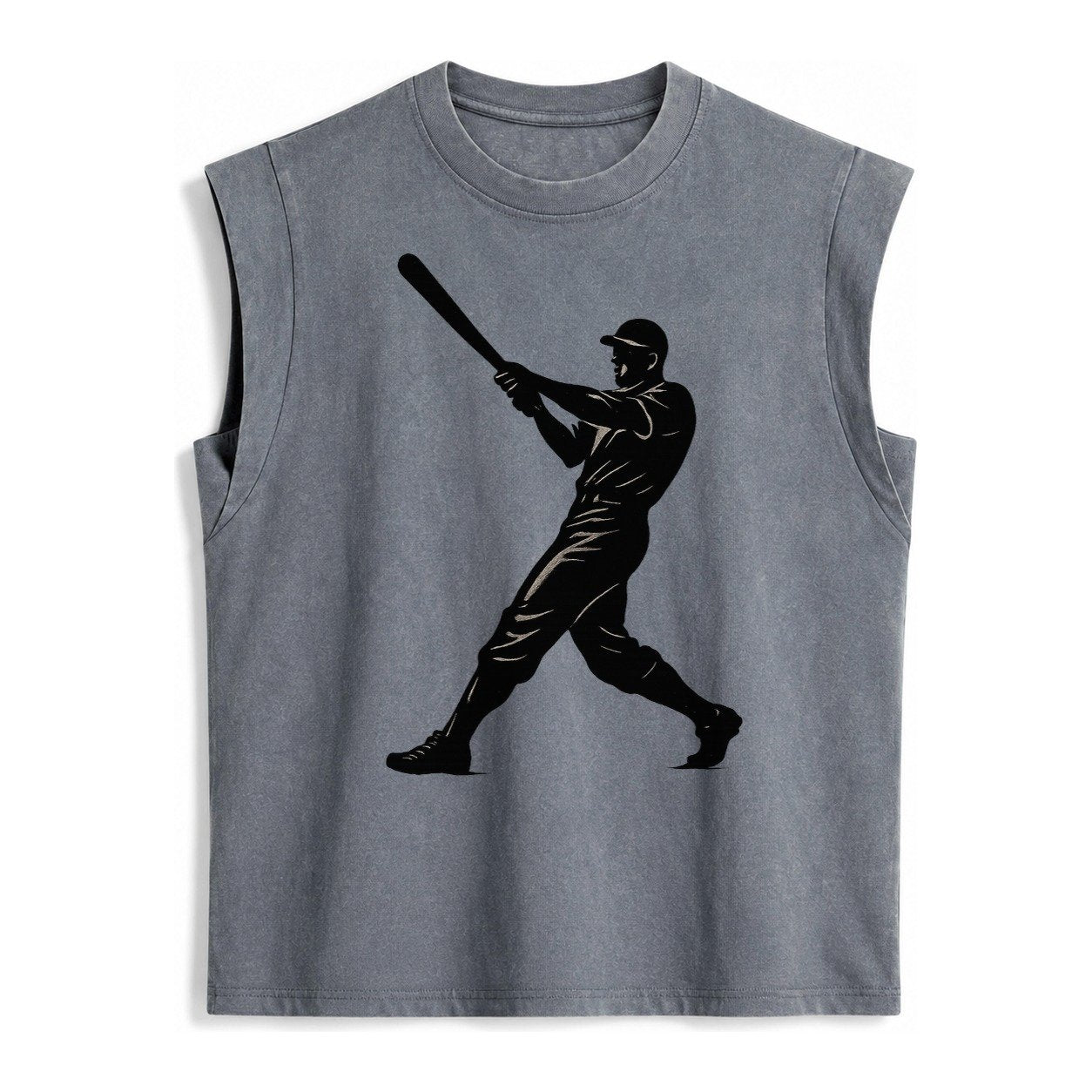 Baseball Batter In Full Swing Vintage Washed Tank – Grey