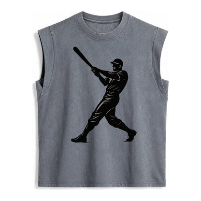 Baseball Batter In Full Swing Vintage Washed Tank – Grey