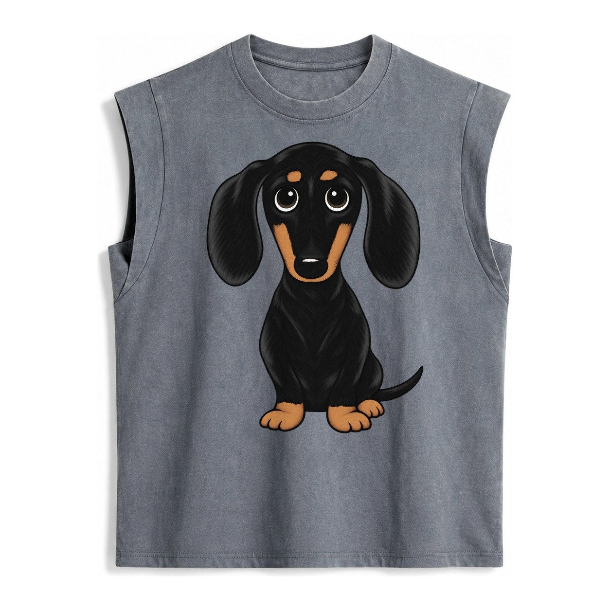Vintage Style Dachshund Print Vintage Washed Tank – Grey