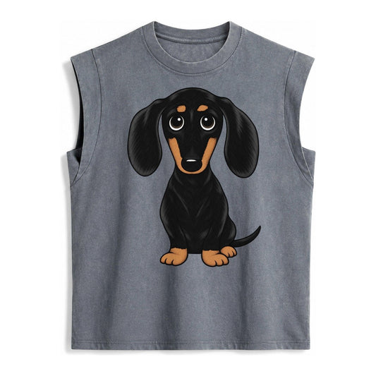Vintage Style Dachshund Print Vintage Washed Tank – Grey