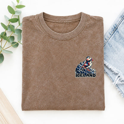 Iceland Country Pride Left Chest Vintage T-shirt – Brown