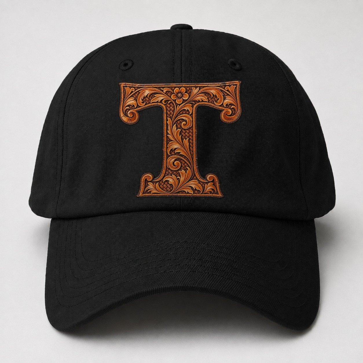 Tooled Leather T Monogram Baseball Cap – Black