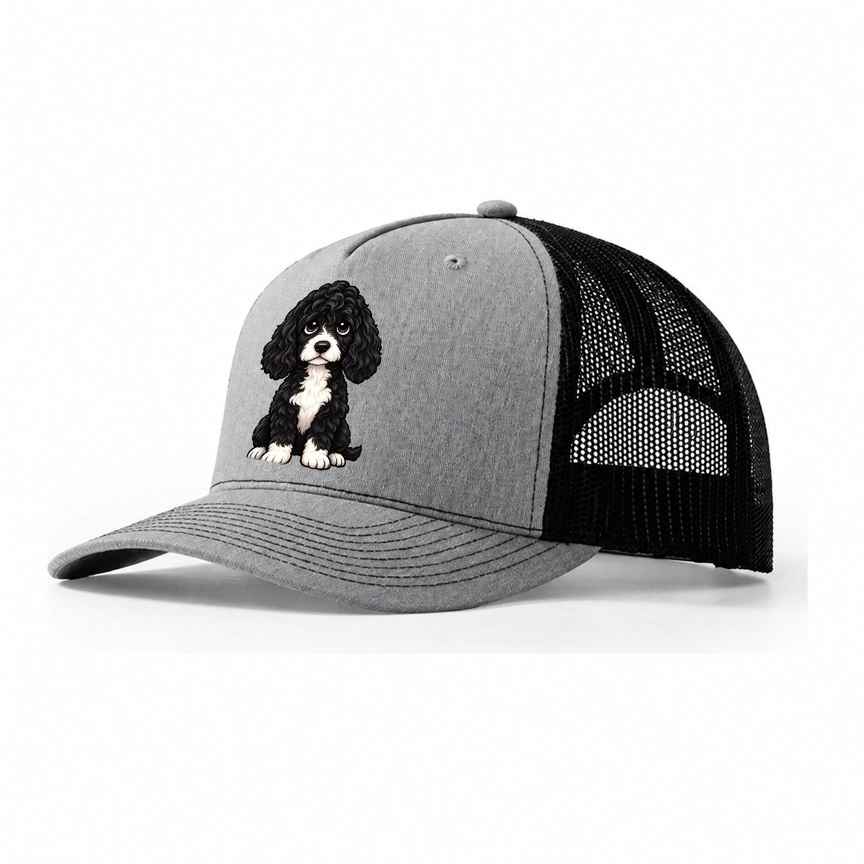 Portuguese Water Dog Sitting Sweetheart Trucker Hat – Sport Grey Black