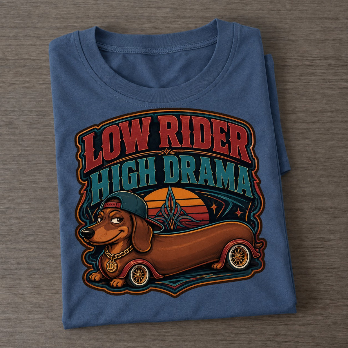 Low Rider High Drama Dachshund Classic T-shirt – Twilight Navy