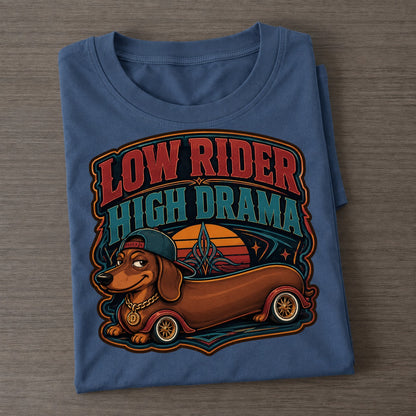 Low Rider High Drama Dachshund Classic T-shirt – Twilight Navy