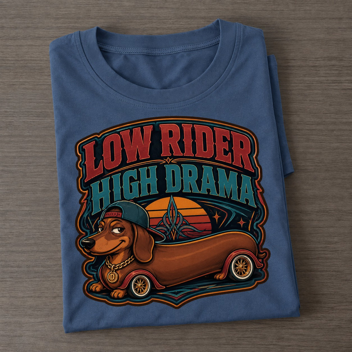Low Rider High Drama Dachshund Classic T-shirt – Twilight Navy