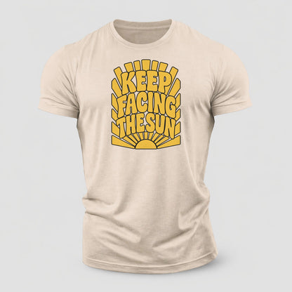 Keep Facing The Sun Sunburst Sayings Cotton T-Shirt – Sand