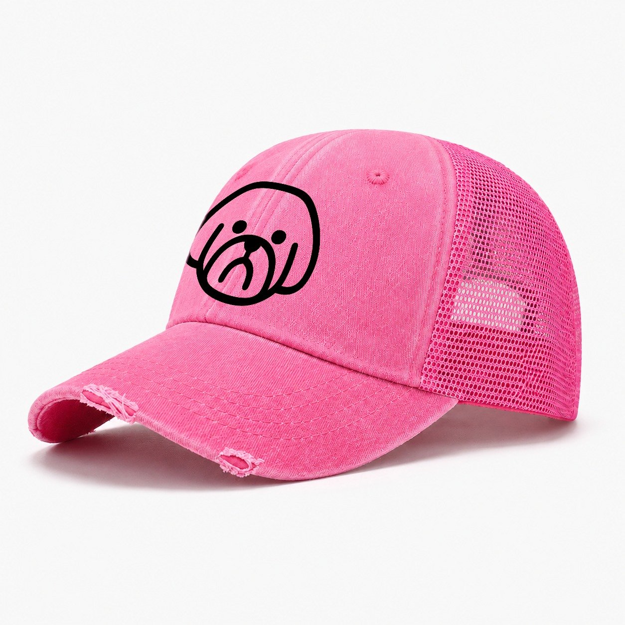 Shih Tzu Minimalist Fluffy Design With Strong Black Border Washed Trucker Hat – Rose