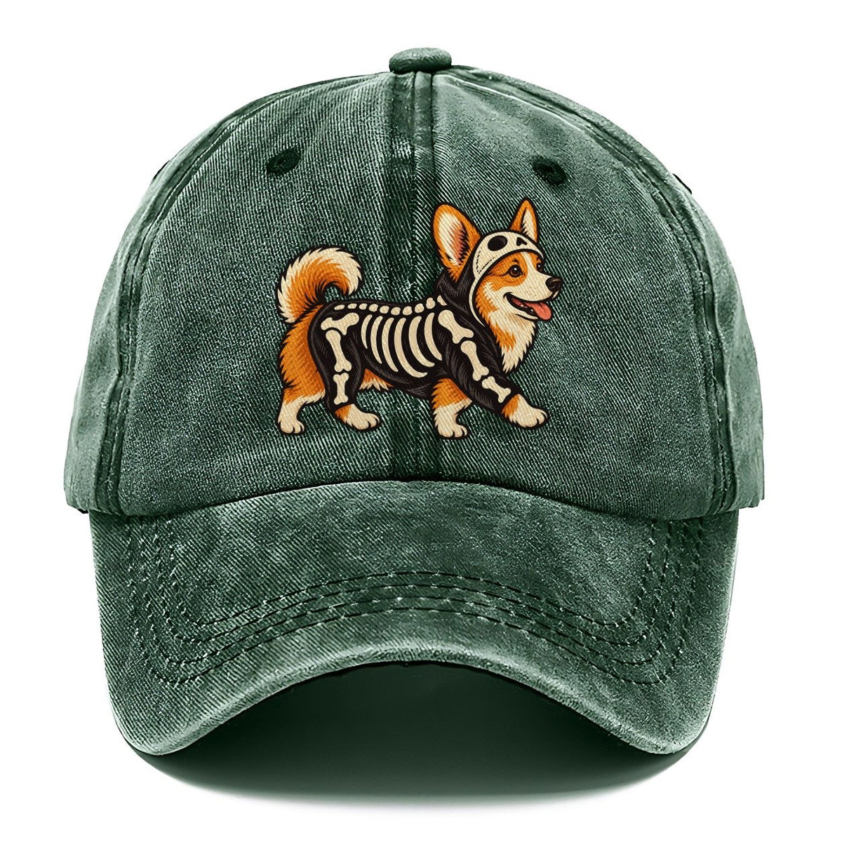 One Corgi In Halloween Costume Skeleton With Painted On Bones Halloween Dog Parade Classic Cap – Forest Mist
