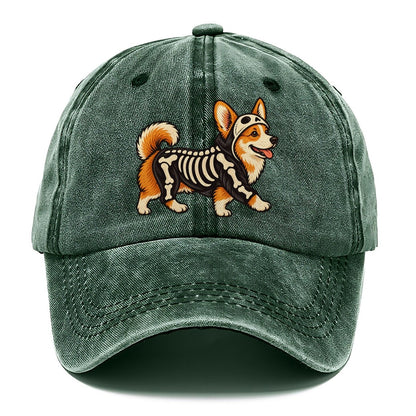 One Corgi In Halloween Costume Skeleton With Painted On Bones Halloween Dog Parade Classic Cap – Forest Mist