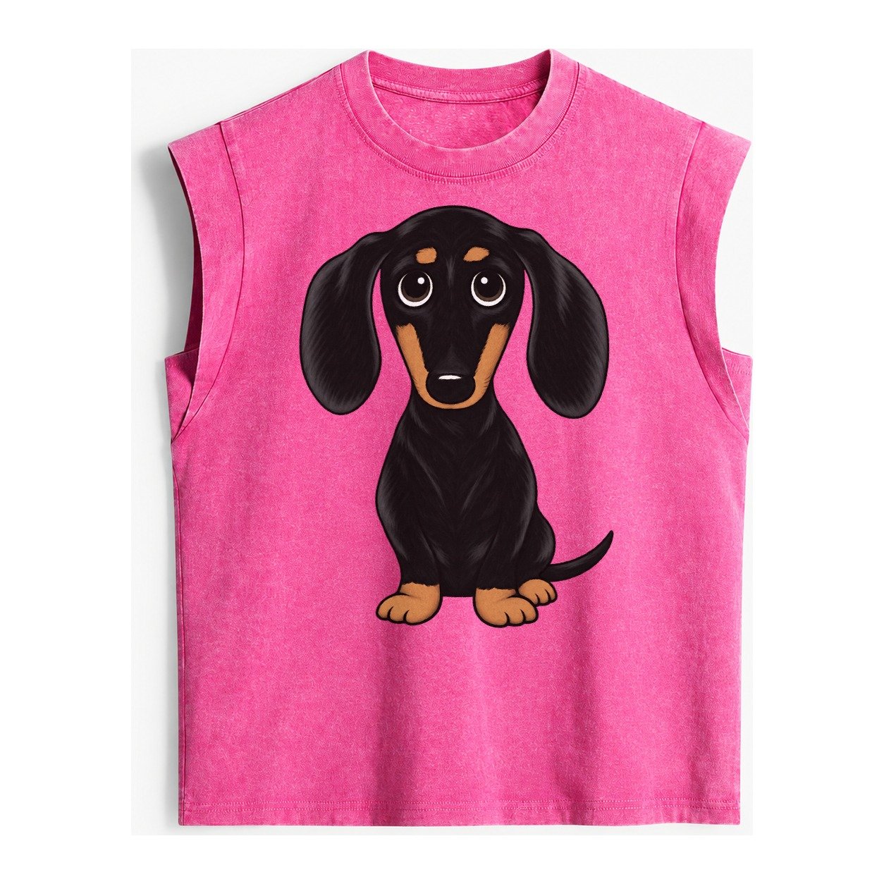 Vintage Style Dachshund Print Vintage Washed Tank – Pink