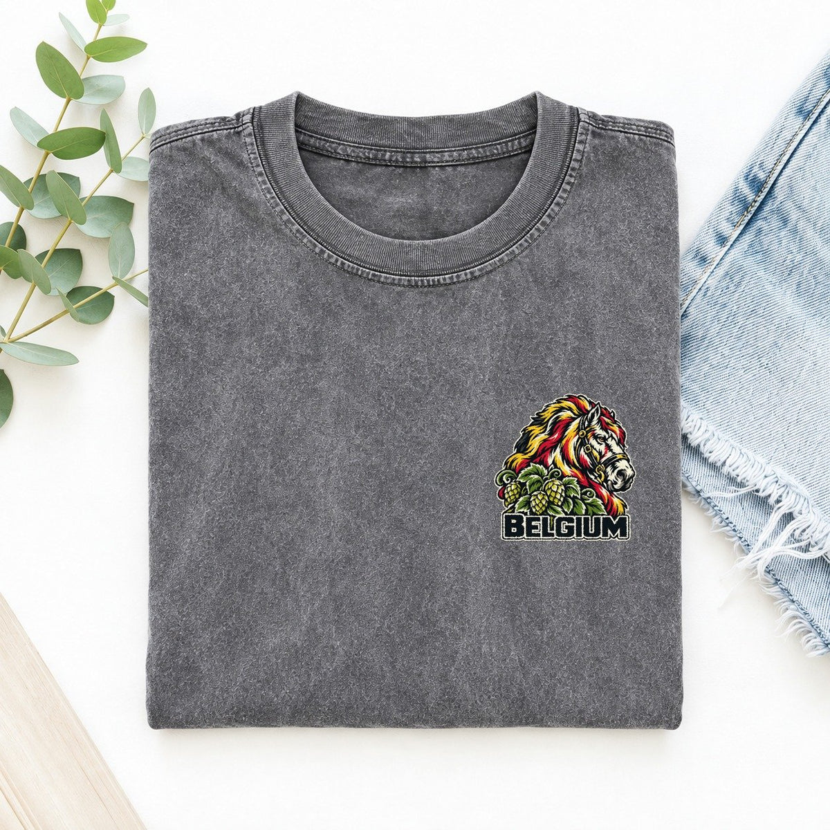 Belgium Country Pride Left Chest Vintage T-shirt – Grey