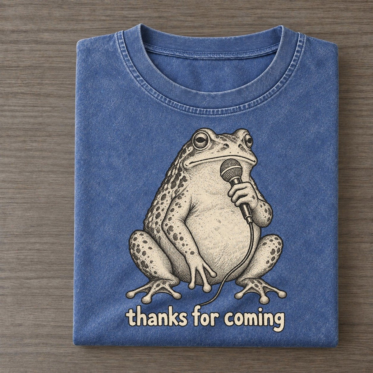 Frog Thanks For Coming Unbothered Creatures Vintage T-shirt – Washed Blue